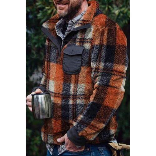 Men's winter autumn plaid double-sided plush Pullover